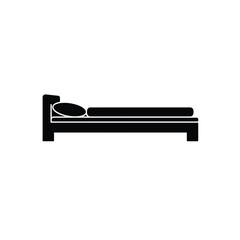 Simple black and white bed icon graphic for bedroom or hotel design