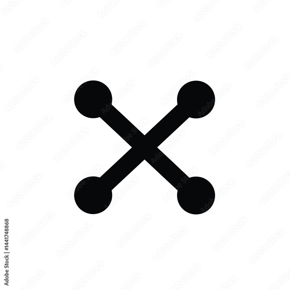 Aufkleber simple black cross connection with four round terminals on white background