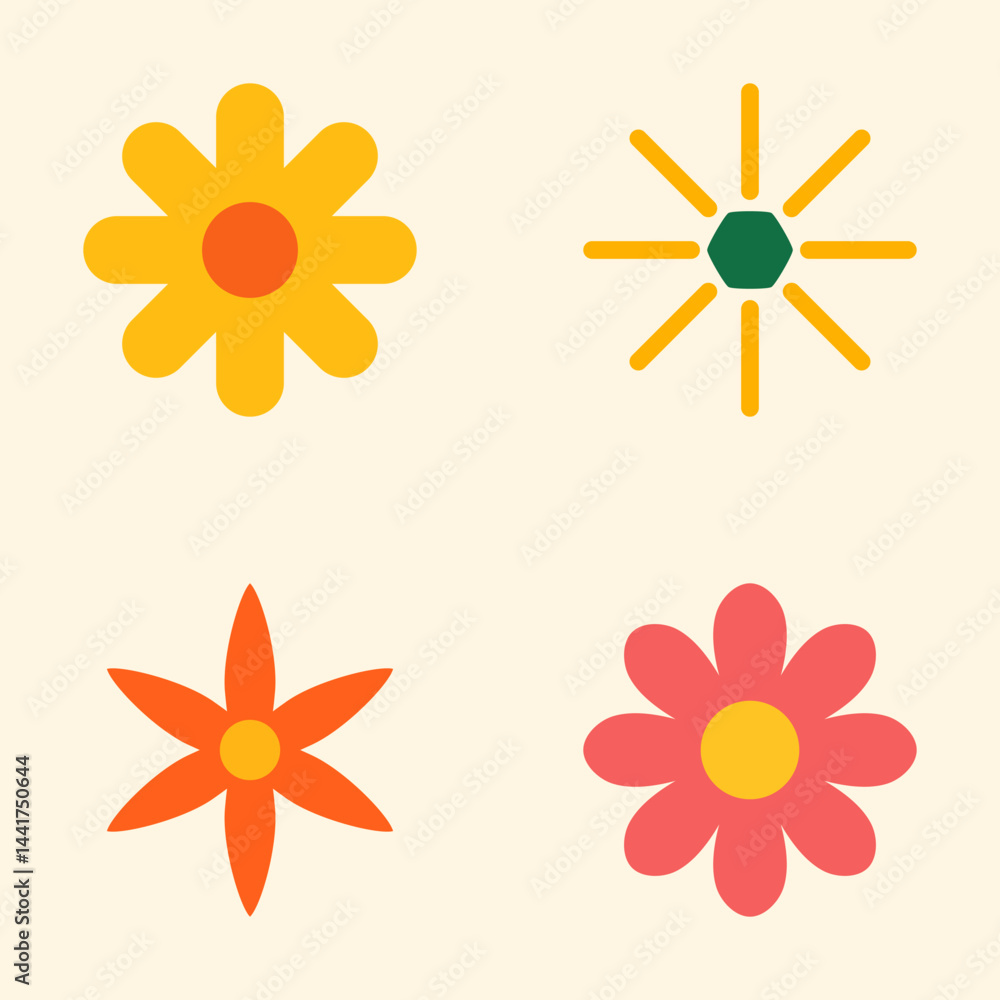 Poster minimal abstract floral symbols in simple shapes on light background