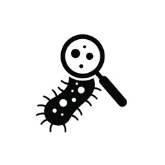 Bacteria under magnifying glass icon black and white vector illustration