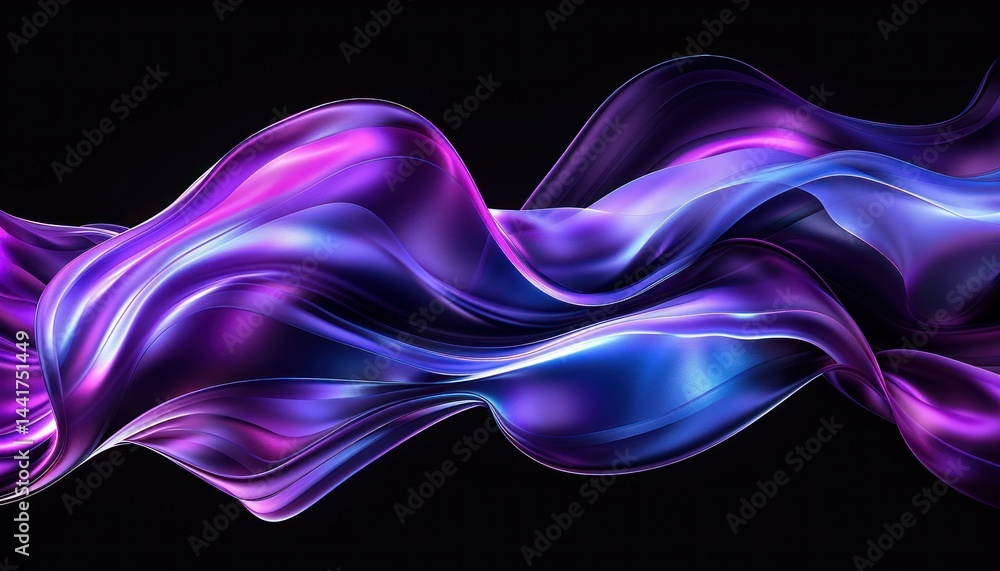 Aufkleber abstract flowing translucent fabric-like waves in vibrant purple and blue hues against a black backg