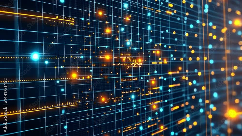 Poster futuristic digital network showcasing glowing connectivity and vibrant data flow through technology 