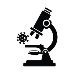 Microscope analyzing virus black and white illustration medical research symbol
