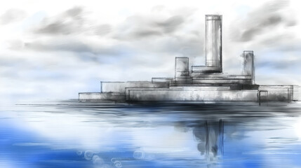 Close up of deep-sea mining equipment, with a deep blue ocean background, highlighting advanced mining technology and leaving ample design space