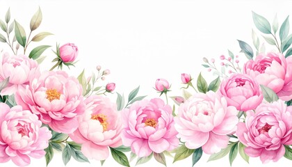 Fototapeta premium Watercolor Pink Peonies Floral Border Elegant Wedding Invitation Design