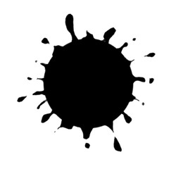 Illustration of an irregular round black ink splatter on a white background, suitable for graphic design elements, grunge effects, or artistic backgrounds