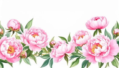 Watercolor Pink Peonies Floral Border Design Perfect for Wedding Invitations or Romantic Projects
