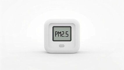 PM2.5 particles. Compact air quality monitor displaying PM2.5 measurements on a minimalist design.