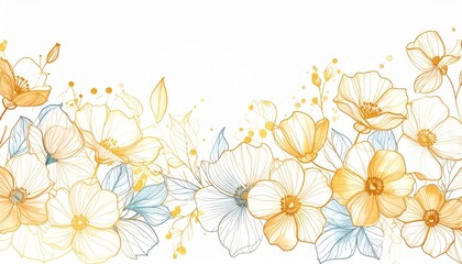 Elegant Golden and Blue Watercolor Floral Design Perfect for Wedding Invitations or Romantic Decor