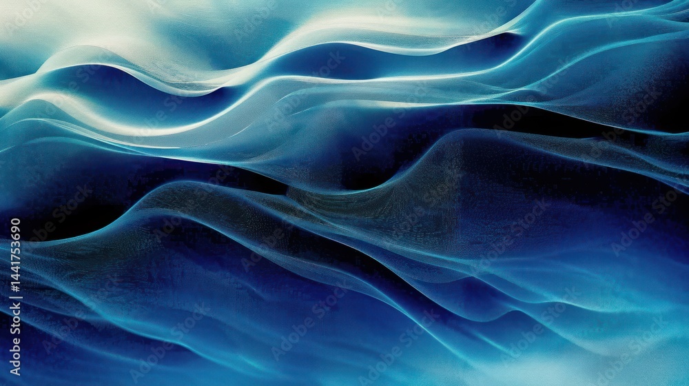 Poster abstract flowing smooth blue and teal waves with soft light and shadow creating a calm and serene at