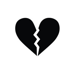 Broken heart silhouette illustration symbolizing heartbreak and loss in minimalistic black and white