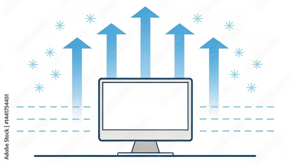 Poster pm2.5 particles. illustration of a computer with upward arrows, symbolizing data flow and innovation