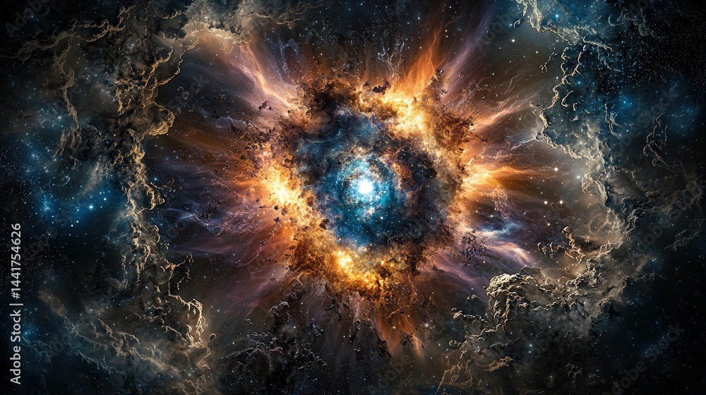 Aufkleber Cosmic explosion of light and energy outer space digital art universe cosmic perspective stellar phenomena