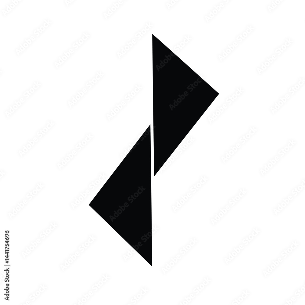 Poster minimalist abstract design featuring two interlocking black triangles on a white background