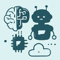 Robot and AI Brain Illustration