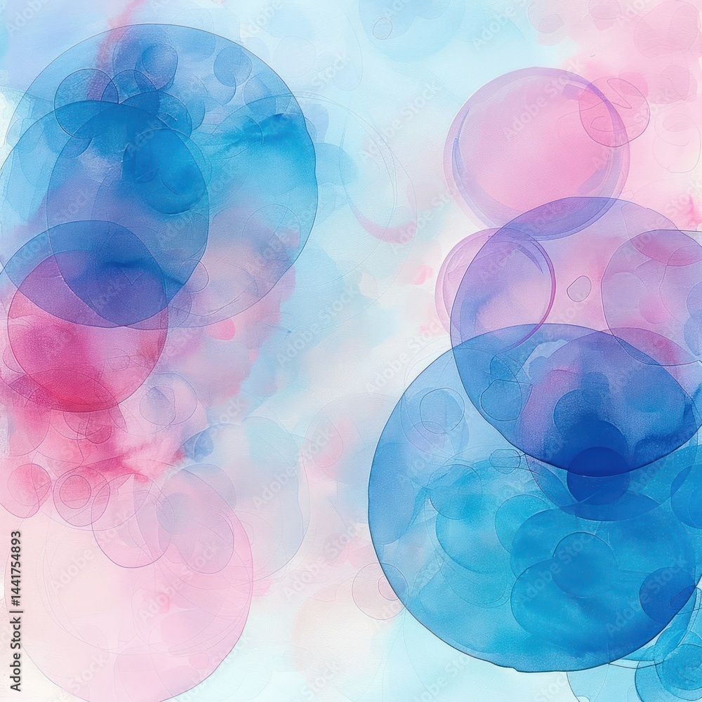 Aufkleber soft overlapping translucent circles in shades of blue and pink with a light pastel background creat