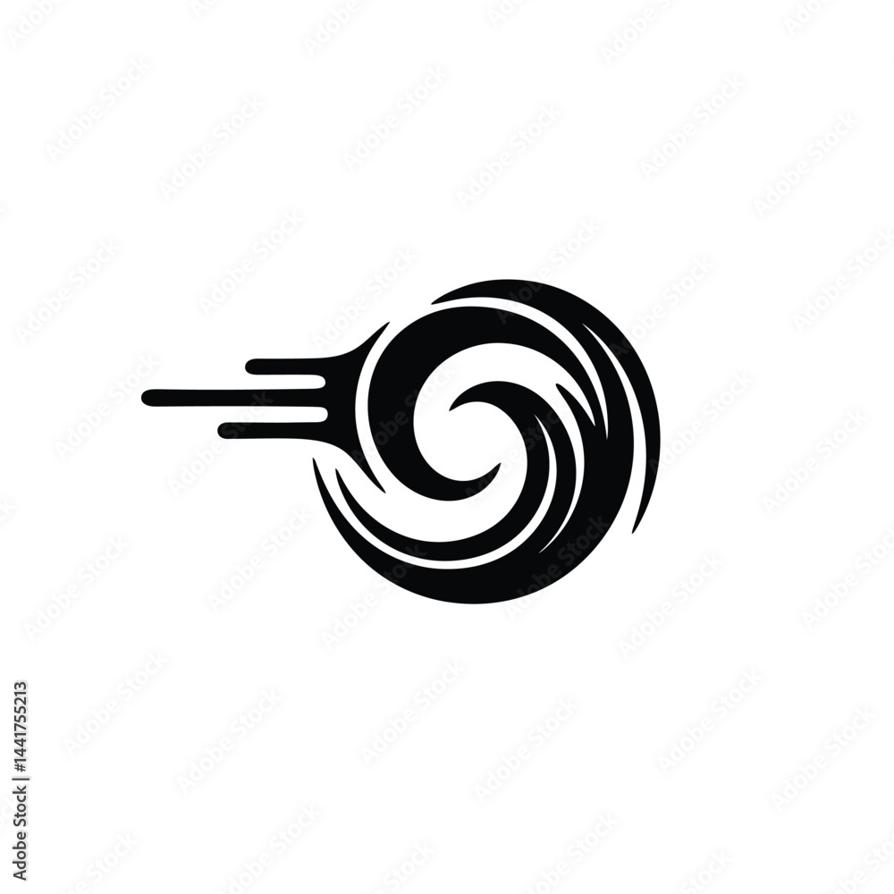 Poster abstract black spiral logo with speed lines design element for graphic projects