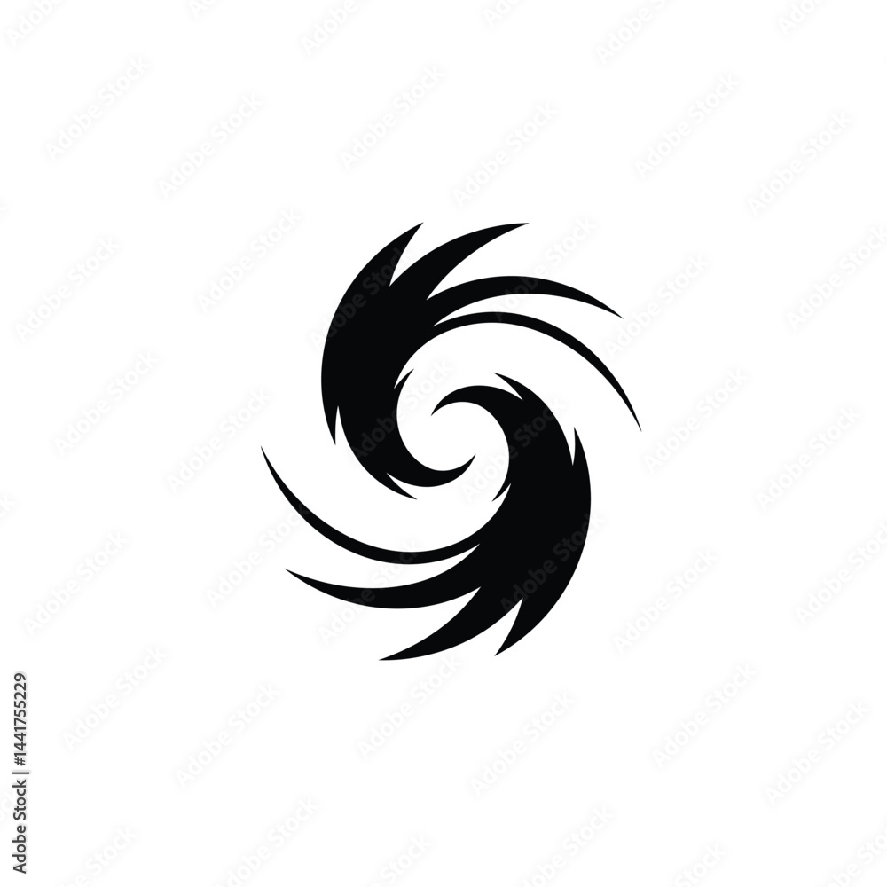 Poster abstract vortex swirl design spiraling shape dark curved elements on white background