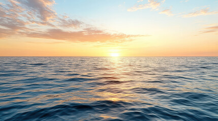 Fototapeta premium Serene ocean view at sunset, with gentle waves reflecting golden light