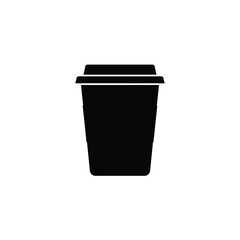 Black and white coffee cup silhouette on plain background icon illustration