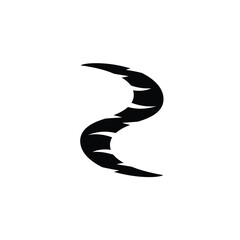 Stylized monster tail with scale segments curved black design element