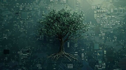 tree growing on computer circuit board / green it