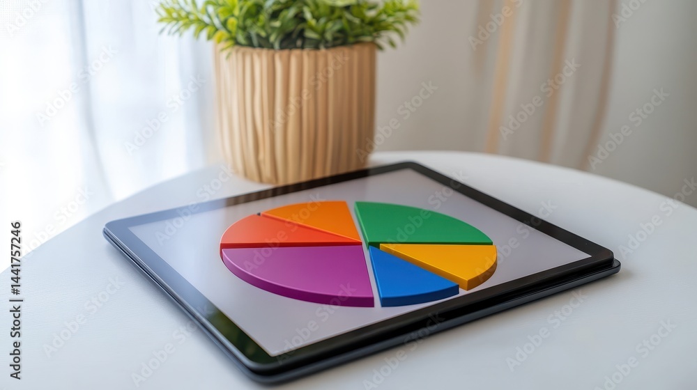 Poster colorful pie chart displayed on a tablet computer.