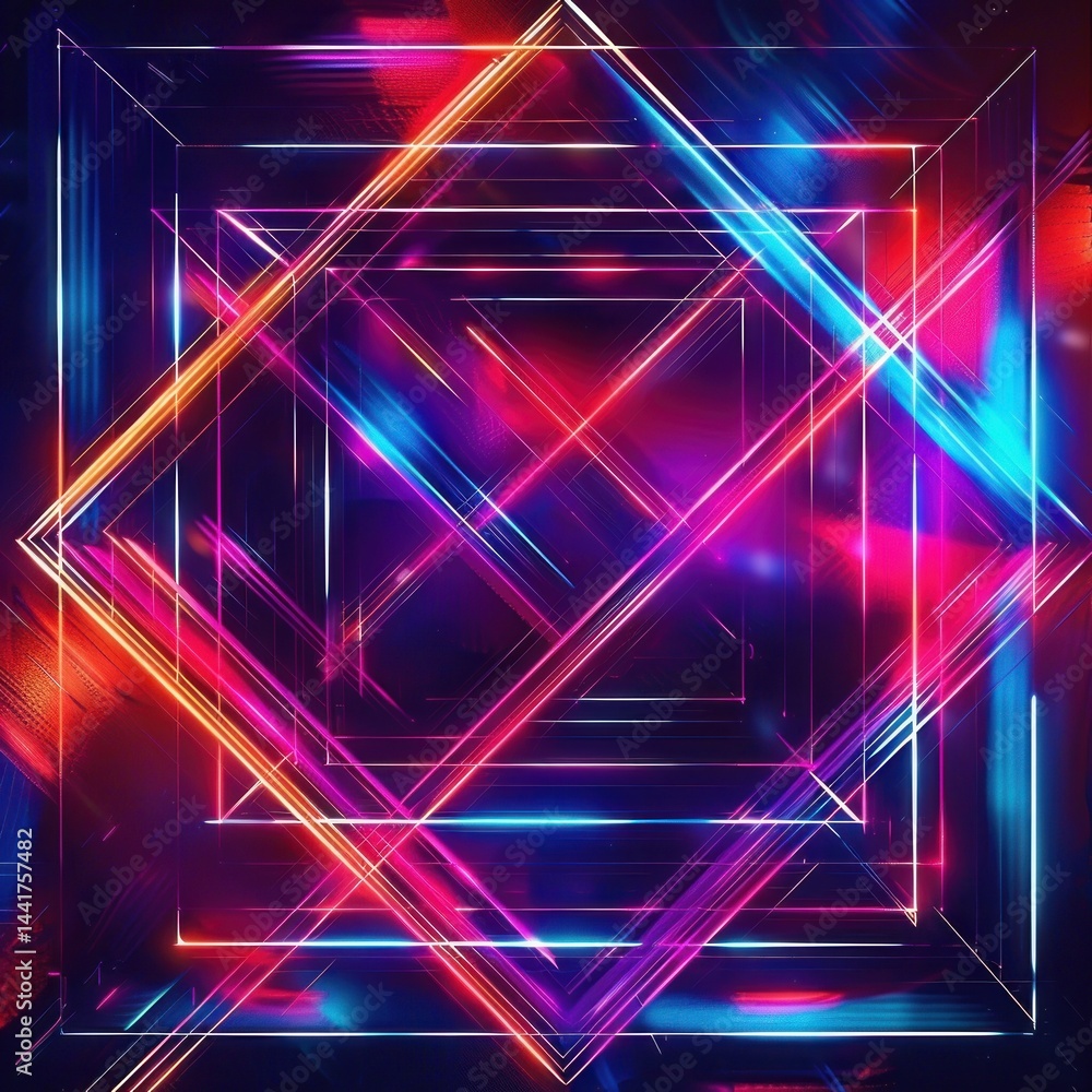 Aufkleber vibrant geometric pattern of overlapping glowing squares with dynamic neon pink, blue, and orange st