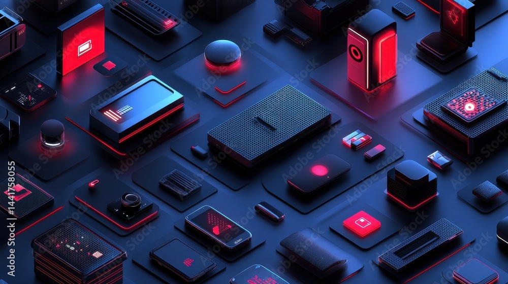Aufkleber abstract technological display of diverse devices.