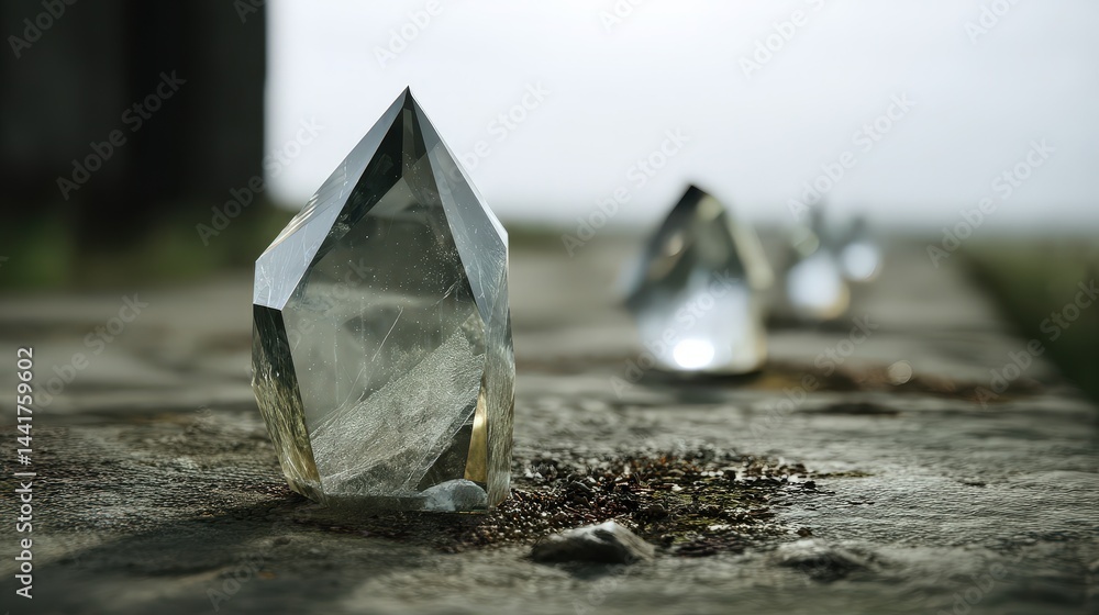 Aufkleber sparkling diamond positioned on a rough rock surface highlighting its brilliant cut and natural envi