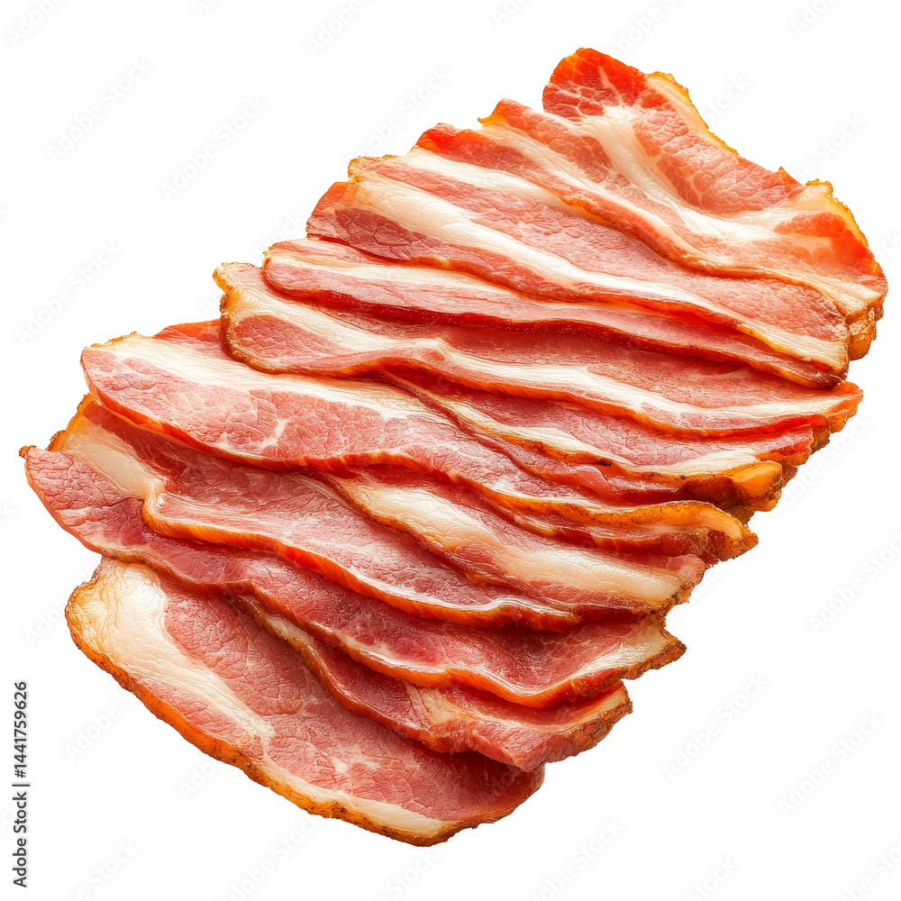 Aufkleber slices of raw bacon arranged on a transparent background, ready for cooking or culinary use, raw bac