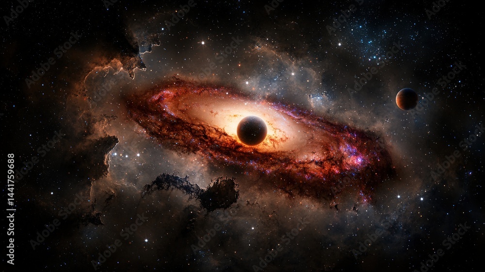 Poster formation of a galaxy with stars outer space digital art cosmic environment wide angle cosmic evolut