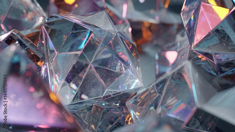 Poster A collection of diamonds showcasing their intricate beauty and sparkling reflection in a cybernetic and realistic context