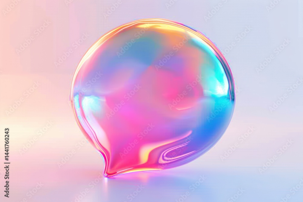 Fototapete a translucent, glossy speech bubble shape with vibrant rainbow colors floating on a soft gradient ba