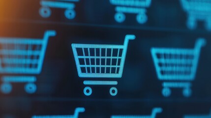 Digital Shopping Cart Icons on a Screen Representing E-commerce and Online Retail Concepts