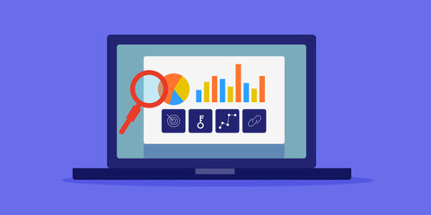 Online business management dashboard, Sales and growth data on screen, SEO marketing and web analytics concept.