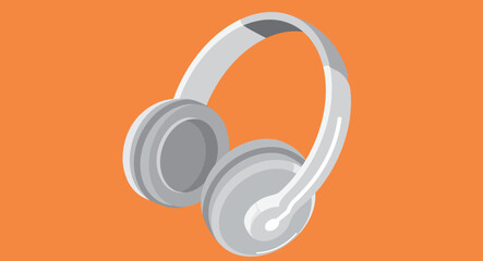 Flat design illustration of wireless headphones in an isometric view, showcasing modern audio technology and sleek design, symbolizing convenience and high-quality sound in a minimalist style.