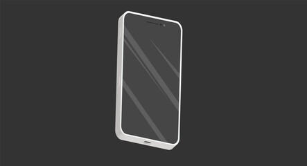 Isometric flat design illustration of a smartphone displayed against a solid black background, showcasing the sleek design, screen, and modern tech features in a minimalist style.