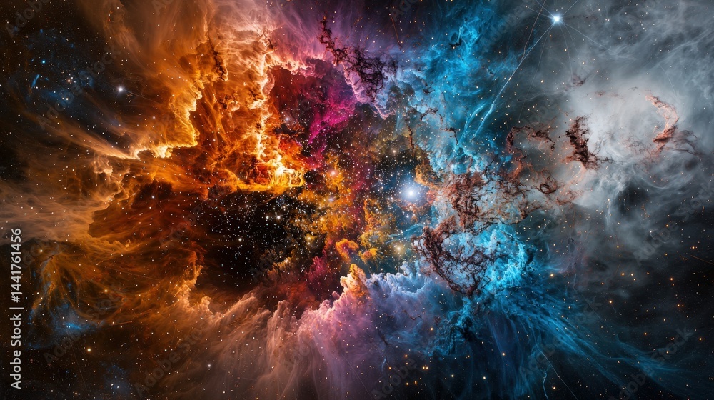 Poster Galactic formation event deep space astronomical image cosmic environment wide-angle view stellar birth concept