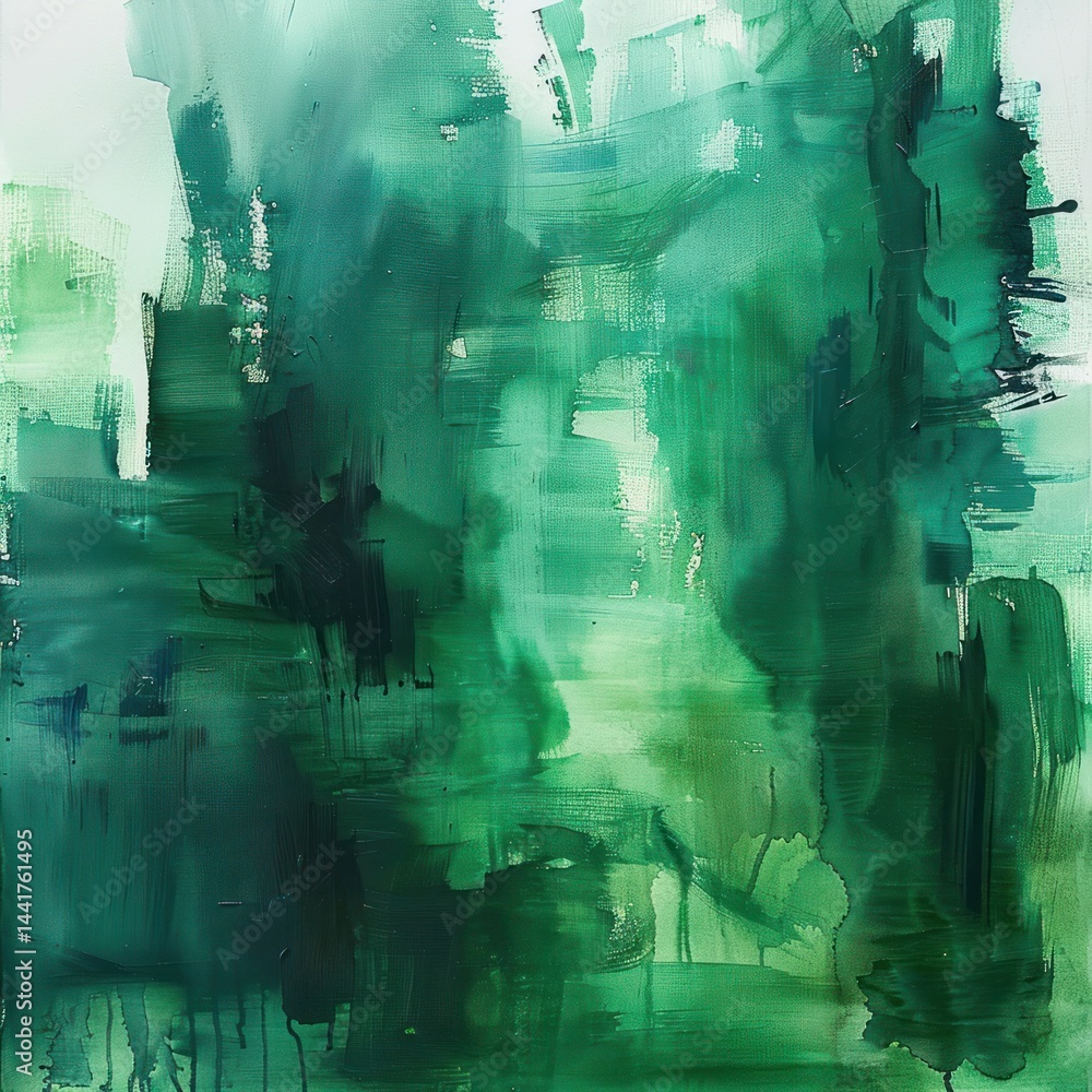 Leinwandbilder abstract green textured painting with various shades of green and teal, featuring brush strokes and 