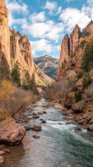 Canyon river flows through autumnal landscape