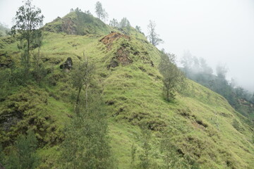 Exploring lush green hills mountain region nature landscape misty environment scenic viewpoint adventure experience