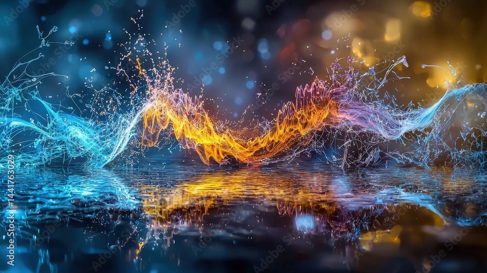 Poster Dynamic soundwave abstract art studio setting digital artwork vibrant colors close-up view visual concept