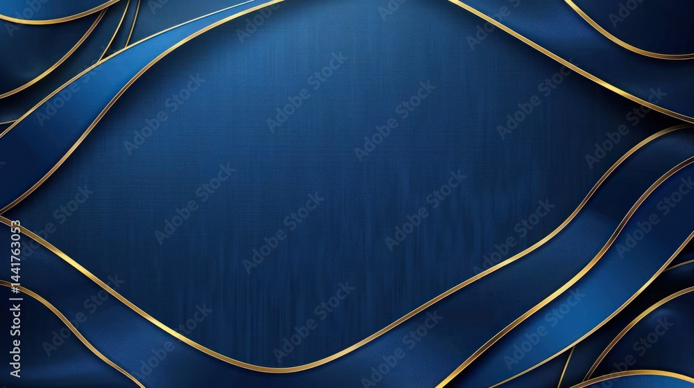 Poster abstract elegant background with layered dark blue waves and smooth gold lines creating a luxury and