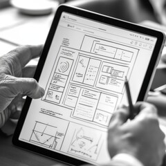 Digital sketch of a website layout on a tablet creative design process user centered design approach