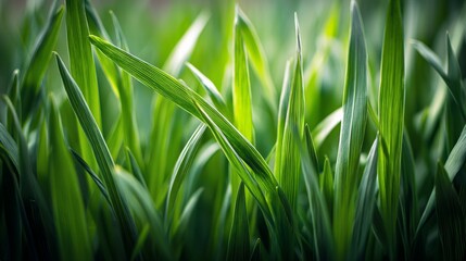 Obraz premium Fresh green grass blades with intricate texture, symbolizing nature's delicate beauty and vitality