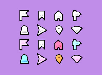 direction and location icon set colorful, modern retro trendy pixel gradient art decoration elements vector illustration for game or any template