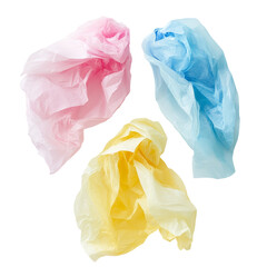 Fototapeta premium Colorful tissue paper crumpled and scattered on a transparent background in a creative setup, tissue paper on transparent backgroundfile