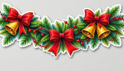 Festive garland stickers with red bows and gold bells.