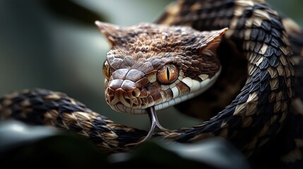 Captivating close-up of a snake's triangular face jungle habitat wildlife photography nature macro view serpent behavior
